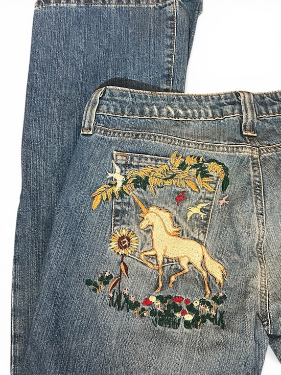 Denim - Y2K Hippie Unicorn Embroidered Rare Grunge Jeans